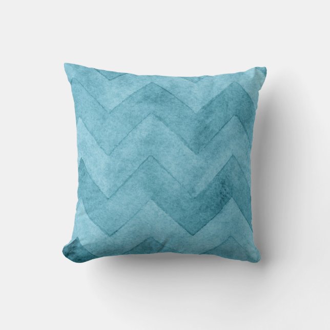 Watercolor Blue Chevron Throw Pillow (Front)