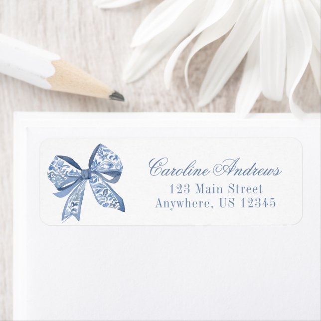 Watercolor Blue Chinoiserie Bow Label (Insitu)