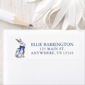 Watercolor Blue Chinoiserie Bunny Rabbit Address Label