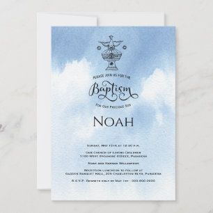 Watercolor Blue Christening Baptism Invitation