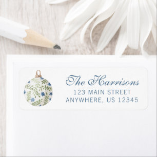 Watercolor Blue Christmas Ornament Return Address Label