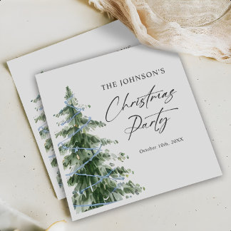 Watercolor Blue Christmas Tree Party Napkins