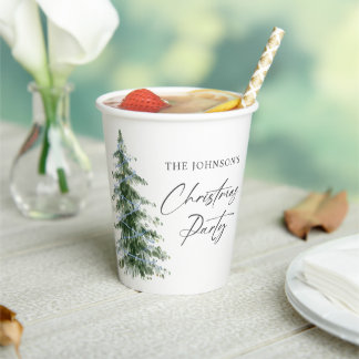 Watercolor Blue Christmas Tree Party Paper Cups