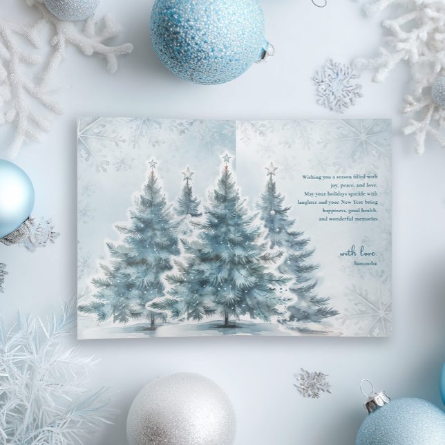 Watercolor Blue Christmas Tree Winter Wonderland Holiday Card (Creator Uploaded)