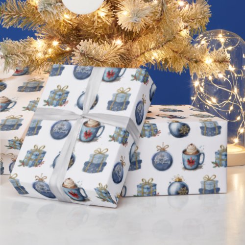 Watercolor Blue Christmas Wrapping Paper