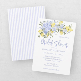 Watercolor Blue Citrus Lemon Bridal Shower Invitation