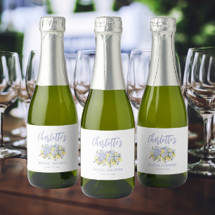 Watercolor Blue Citrus Lemon Bridal Shower Sparkling Wine Label