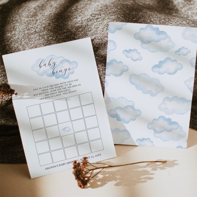 Watercolor Blue Cloud Baby Shower Baby Bingo (Creator Uploaded)