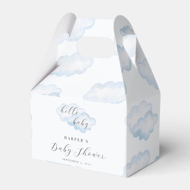 Watercolor Blue Cloud Baby Shower Favor Box (Front Side)