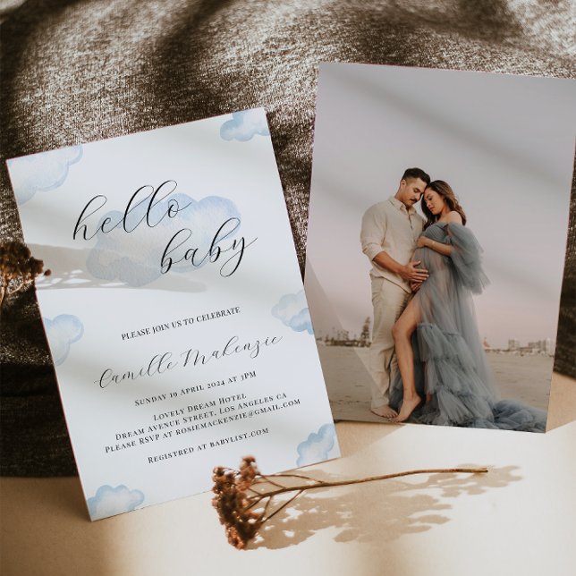 Watercolor Blue Cloud Baby Shower Invitation (Creator Uploaded)