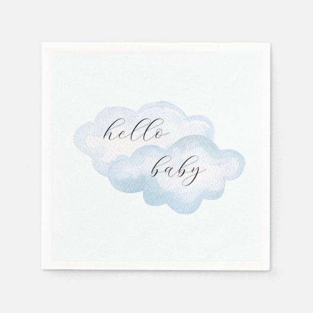 Watercolor Blue Cloud Baby Shower Napkins (Front)