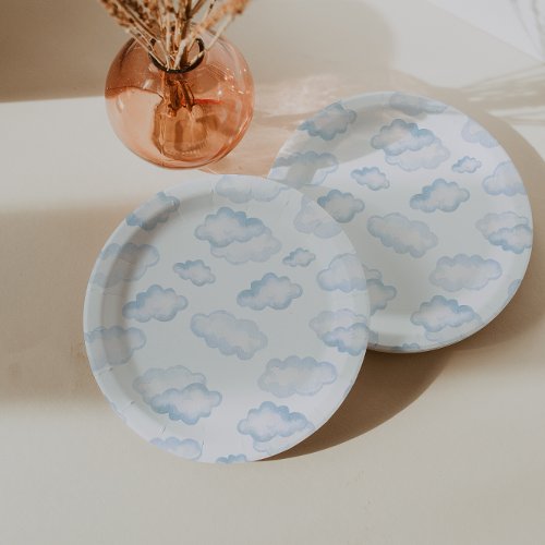 Watercolor Blue Cloud Baby Shower Paper Plates