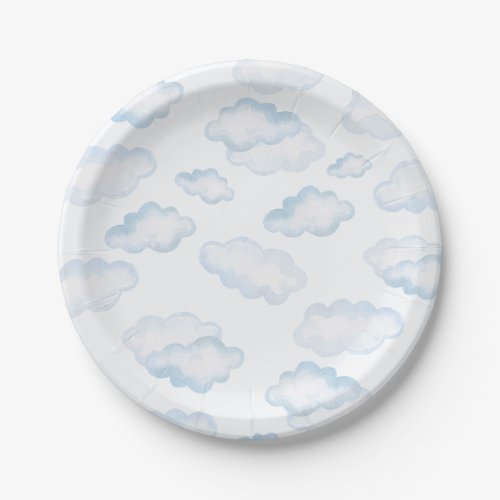 Watercolor Blue Cloud Baby Shower Paper Plates