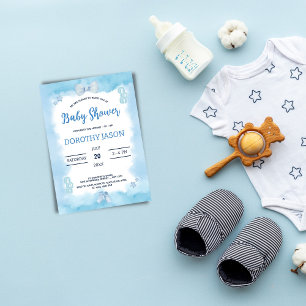 Watercolor blue cloud pastel brush Baby Boy Shower Invitation