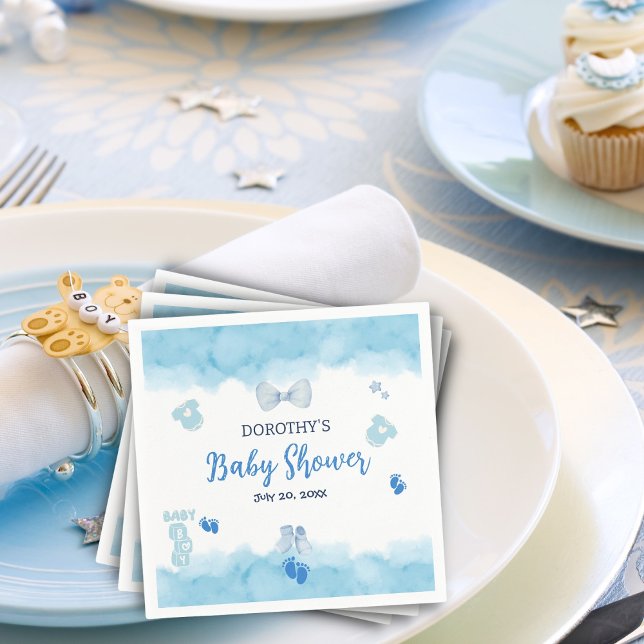 Watercolor blue cloud pastel brush Baby Boy Shower Napkins (Creator Uploaded)