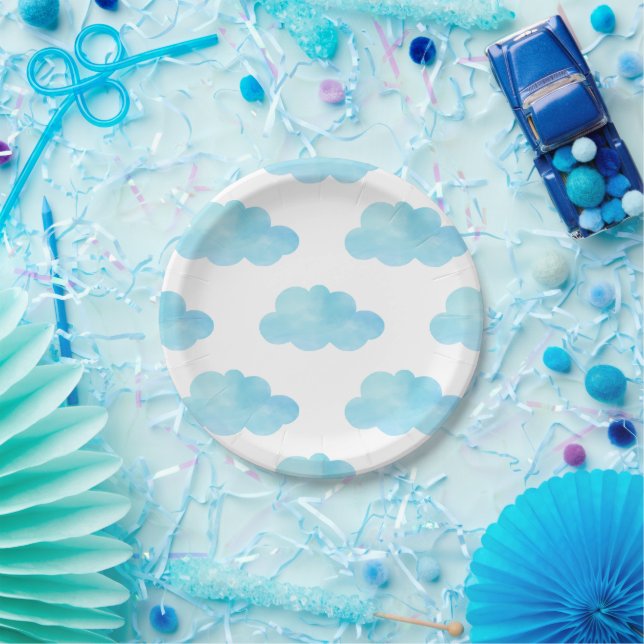 Watercolor Blue Clouds  Paper Plates (Party)