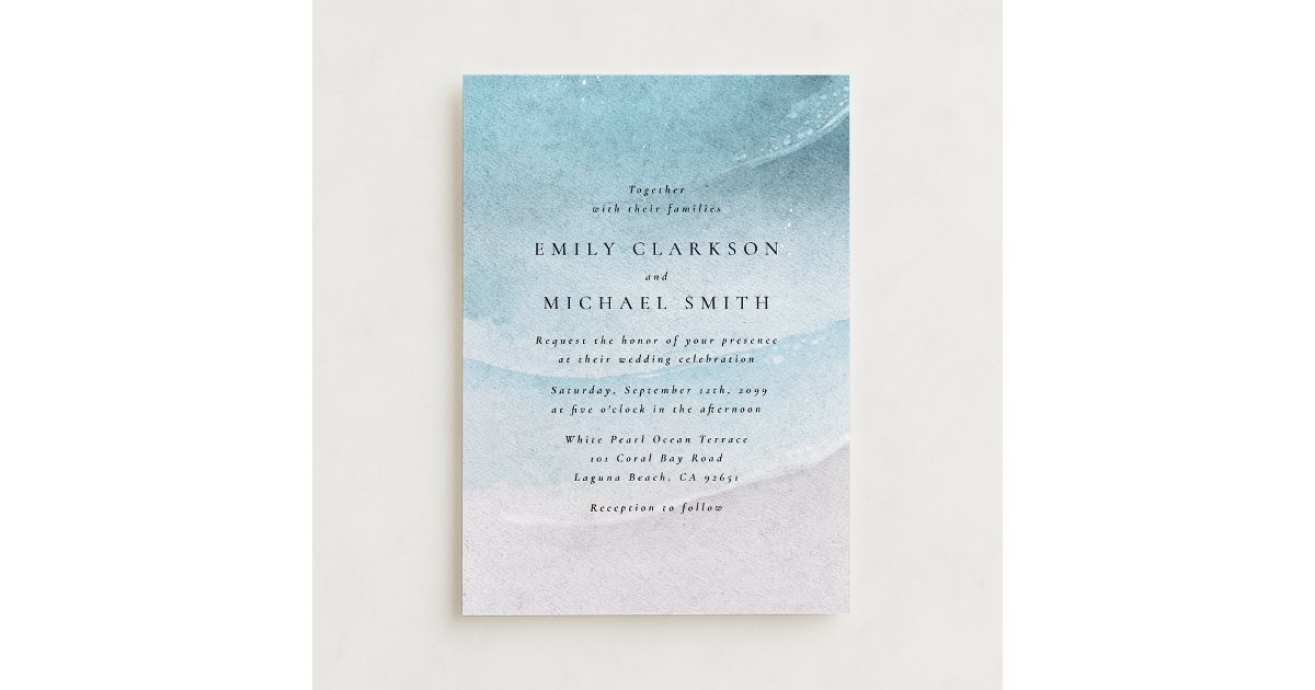 Watercolor Blue Coastal Beach Wedding Invitation | Zazzle