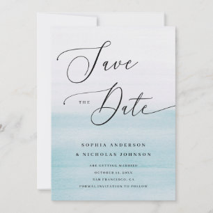 Watercolor Blue Coastal Wedding Romantic Beach Save The Date