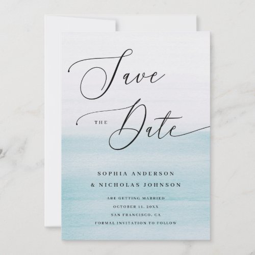 Watercolor Blue Coastal Wedding | Romantic Beach