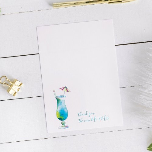 Watercolor Blue Cocktail Thank You Stationery Note Card