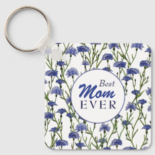 Watercolor Blue Cornflowers Mother's Day Floral Keychain