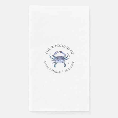Watercolor Blue Crab Beach Wedding Personalized Paper Guest Towels