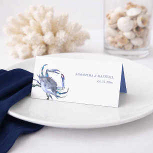 Watercolor Blue Crab Beach Wedding Place Card