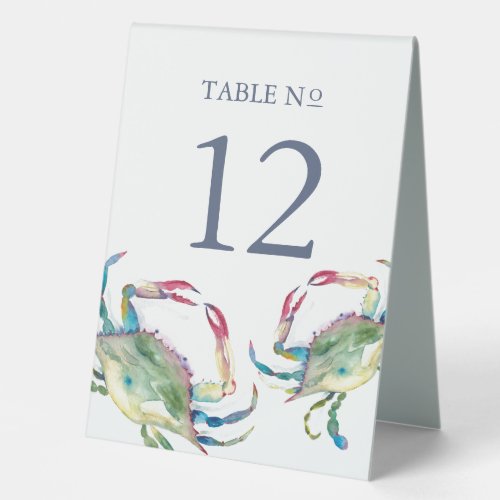Watercolor Blue Crab Beach Wedding Table Tent Sign
