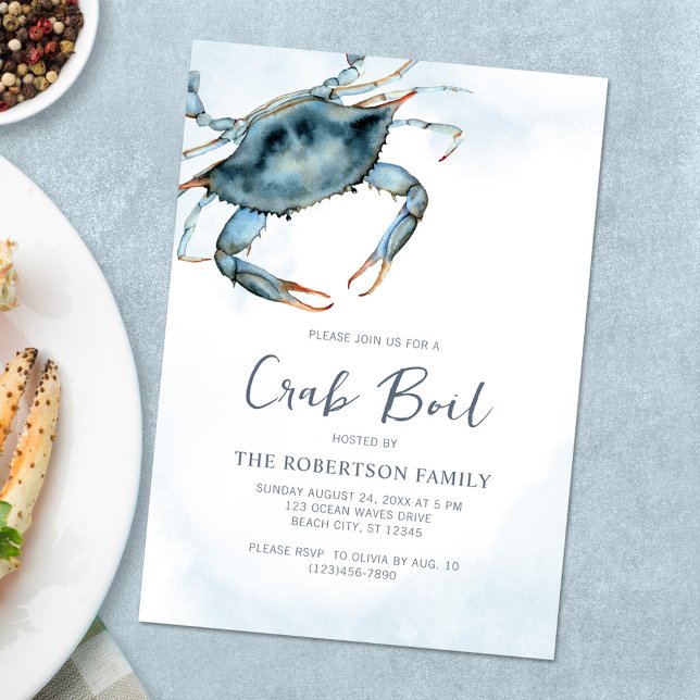 Watercolor Blue Crab Boil Party Invitation (Creator Uploaded)