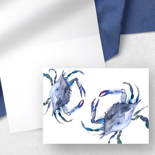 Watercolor Blue Crab Cards Blank Inside