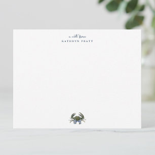 Watercolor Blue Crab Classic Personalized Note Card
