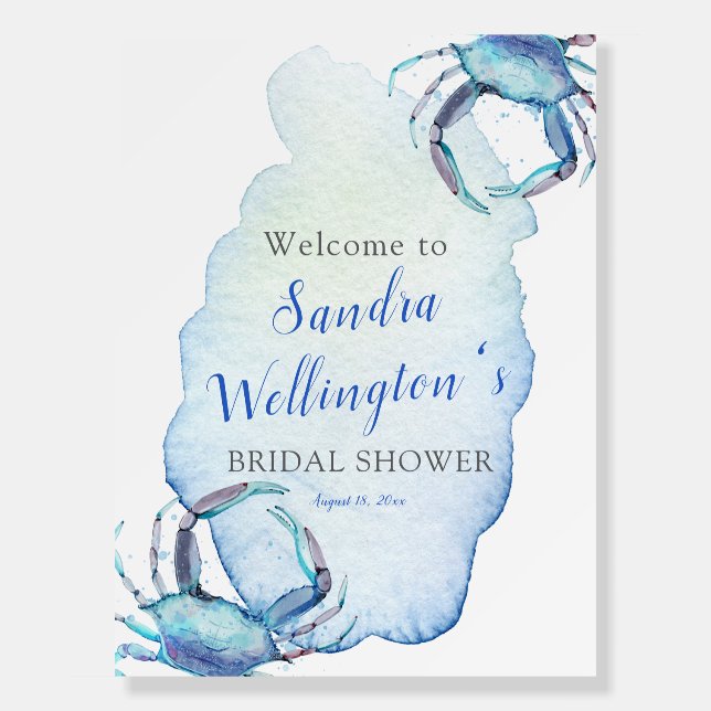 Watercolor Blue Crab Coastal Bridal Shower  Foam Board (Front)