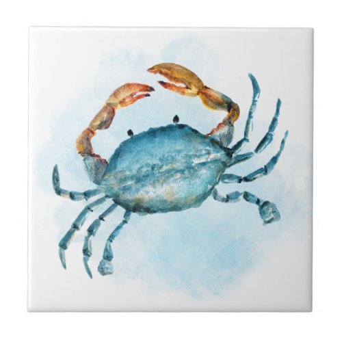 Watercolor Blue Crab Coastal Ceramic Tile
