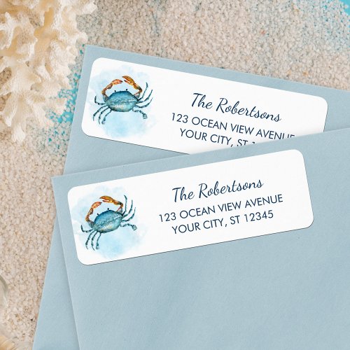 Watercolor Blue Crab Coastal Return Address Label