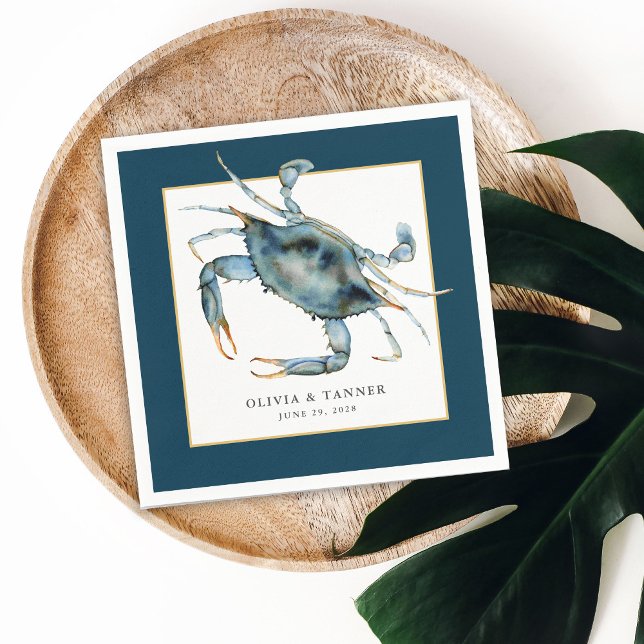 Watercolor Blue Crab Coastal Wedding Napkins (Creator Uploaded)