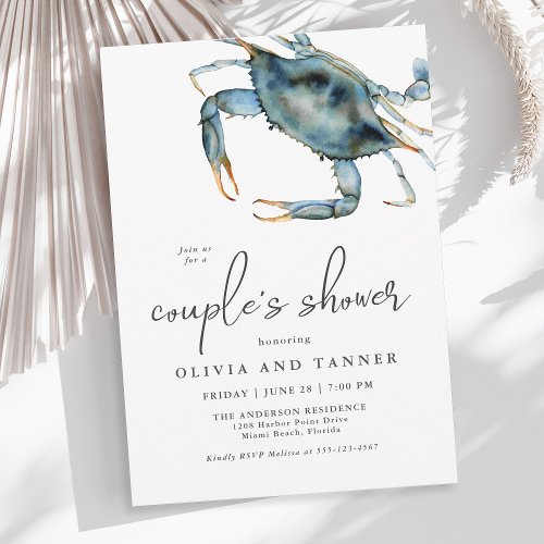 Watercolor Blue Crab Couples Shower Invitation