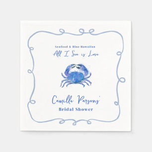 Watercolor Blue Crab Doodle Frame Bridal Shower Napkins