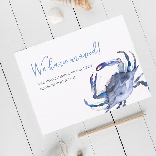Watercolor Blue Crab Moving Announcement Postcard