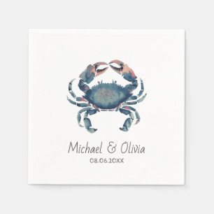 Watercolor Blue Crab Nautical Beach Wedding Custom Napkins