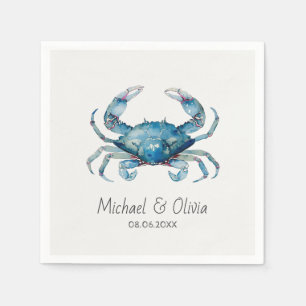 Watercolor Blue Crab Nautical Beach Wedding Custom Napkins