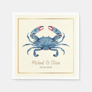 Watercolor Blue Crab Nautical Beach Wedding Custom Napkins