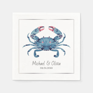 Watercolor Blue Crab Nautical Beach Wedding Custom Napkins