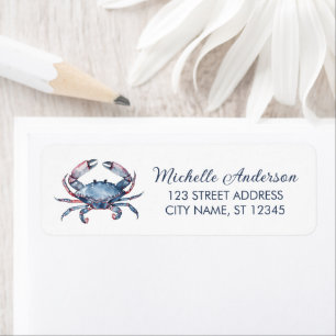 Watercolor Blue Crab Nautical Return Address Label