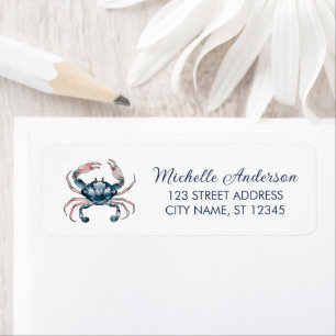 Watercolor Blue Crab Nautical Return Address       Label