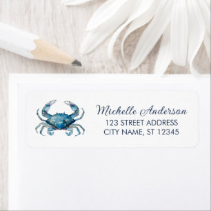 Watercolor Blue Crab Nautical Return Address       Label