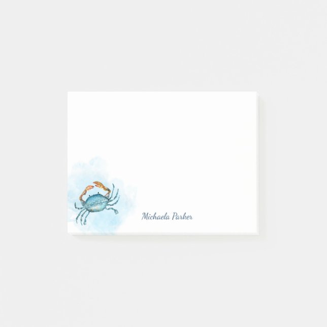 Watercolor Blue Crab Ocean Personalized Post-it Notes (Front)