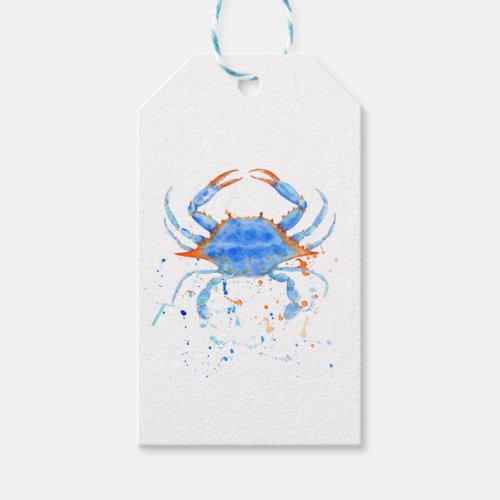 Watercolor blue crab paint splatter gift tags