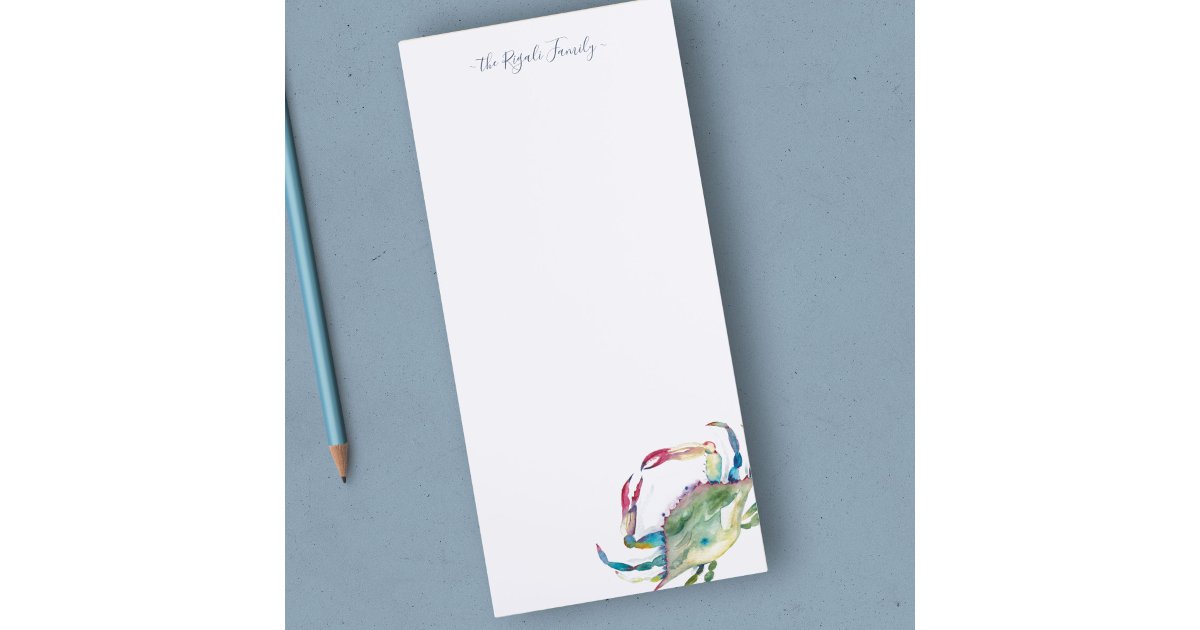 Watercolor Blue Crab Personalized Stationery Magnetic Notepad | Zazzle