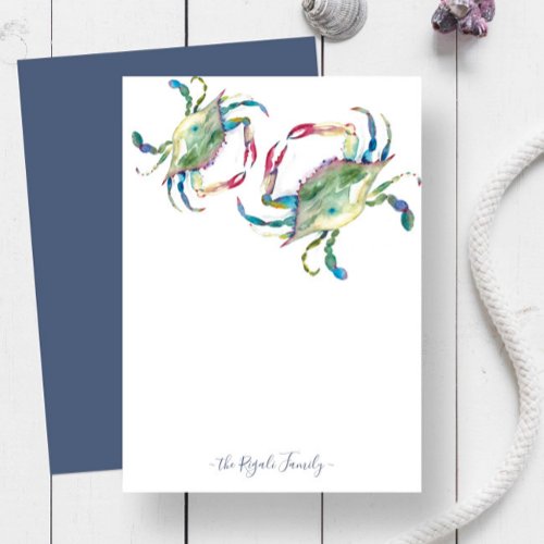 Watercolor Blue Crab Personalized Stationery Note Card
