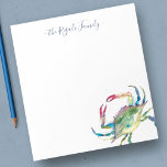 Watercolor Blue Crab Personalized Stationery Notepad<br><div class="desc">Elegant and coastal,  this personalized stationery features your family name or monogram in a hand lettered script typography with my blue crab original watercolor art. Perfect for weddings or your summer notes. To see more office home living designs and crab gifts like this visit www.zazzle.com/dotellabelle</div>